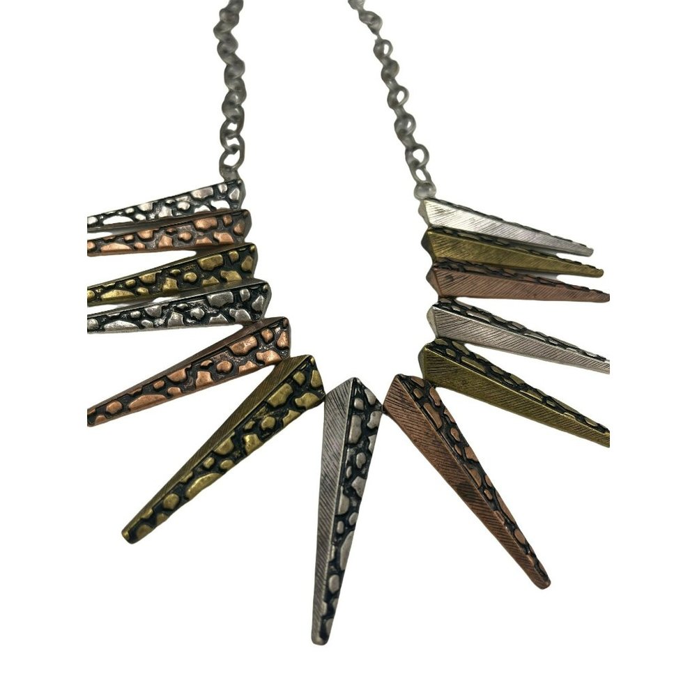 Metal Brutalist Style Statement Spike Necklace Textured Silver Copper Bronze